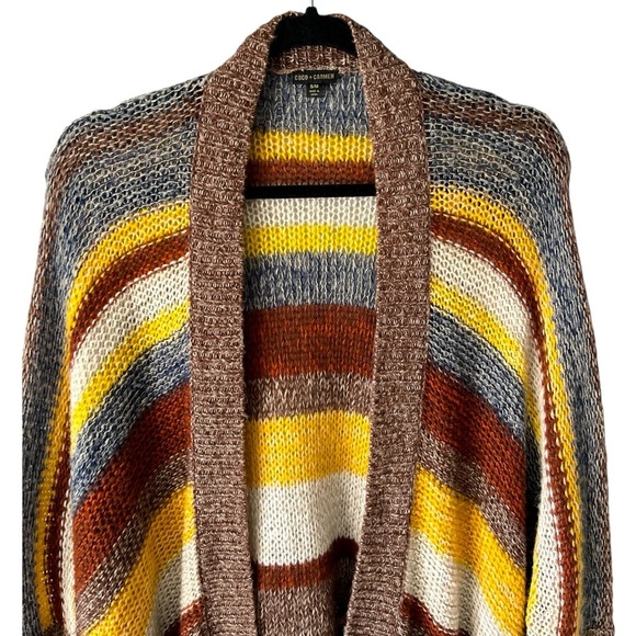 Coco + Carmen Open Front Asymmetrical Soft Striped Cardigan S/M Brown Yellow - Picture 2 of 7